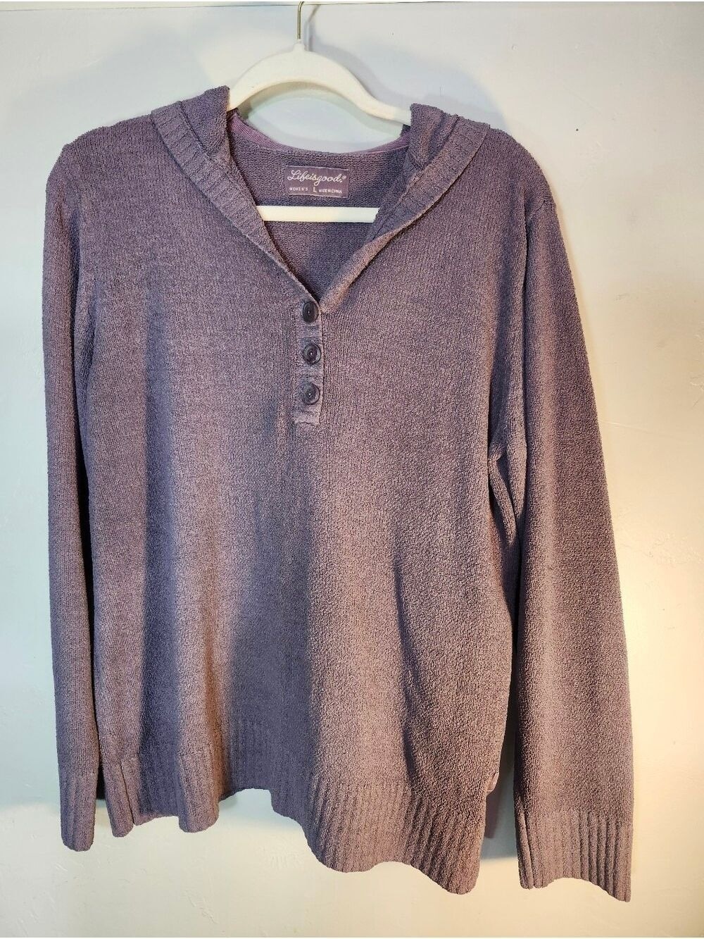 Life Is Good Women's Dusty Purple Hooded Henley Sweater